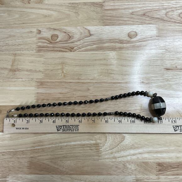 Vintage Necklace Natural Mother of pearl / black onyx / Sterling 24" Estate - Picture 8 of 11